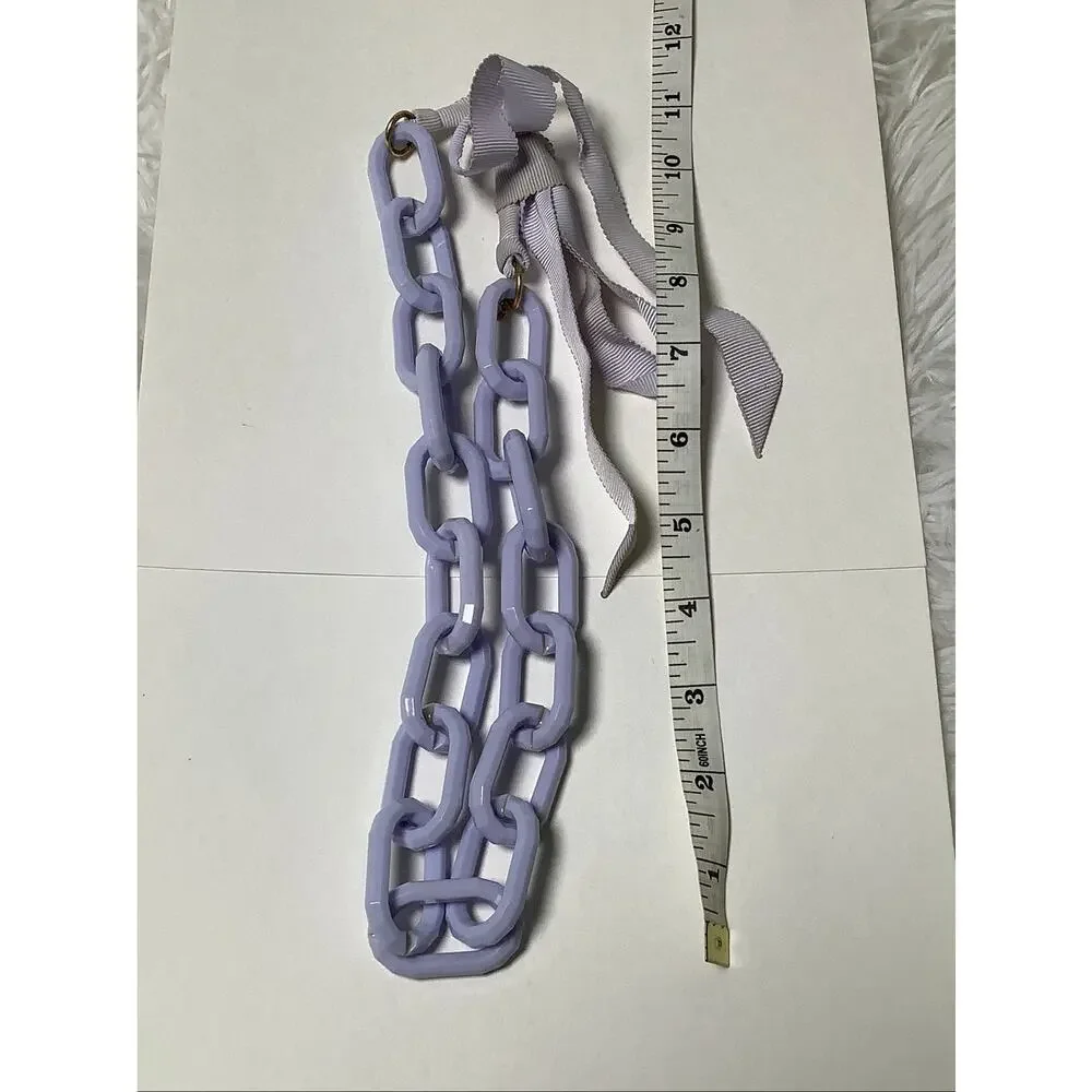 J. Crew Purple Acrylic Chain Link Ribbon Tie Statement Necklace Y2K Retro F16-26